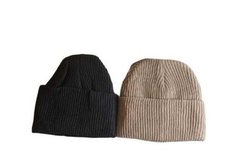 Lakibole Ribbed Knit Beanie Set of 2 Dark Gray and Beige